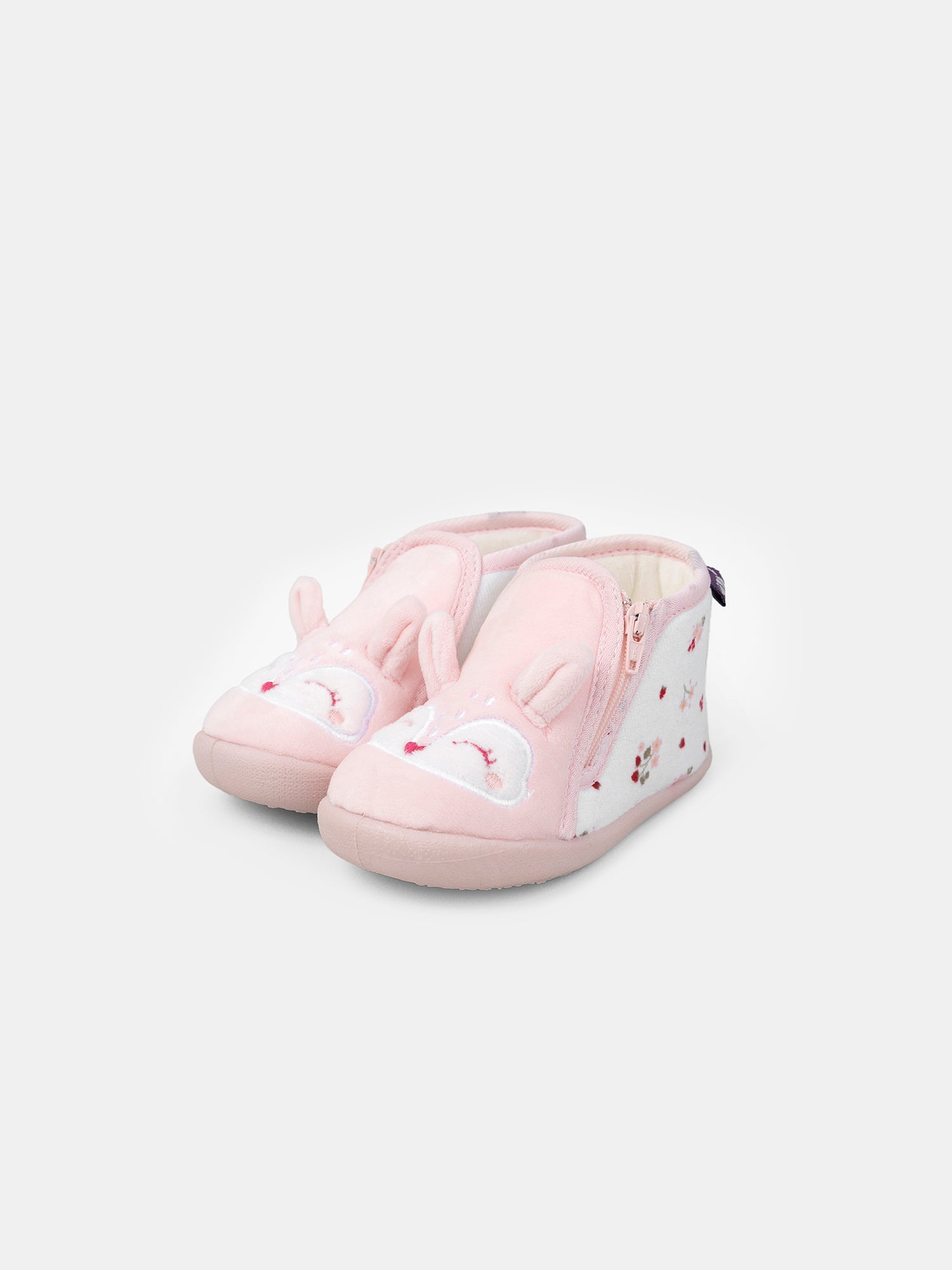 Chaussons rose tête de renard et imprimé fleuri Bébé Fille