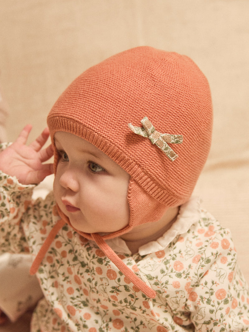 Bonnet rose en tricot à nœud Naissance Fille