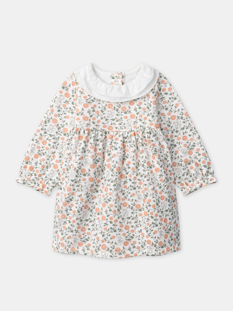 Ensemble robe imprimé fleuri + gilet + collant Naissance Fille
