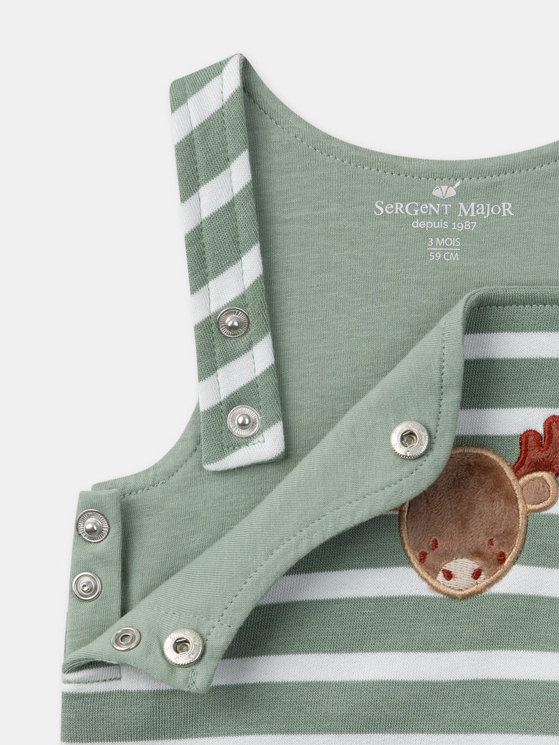 Ensemble combinaison à rayures vertes + body + chaussettes Naissance Garçon
