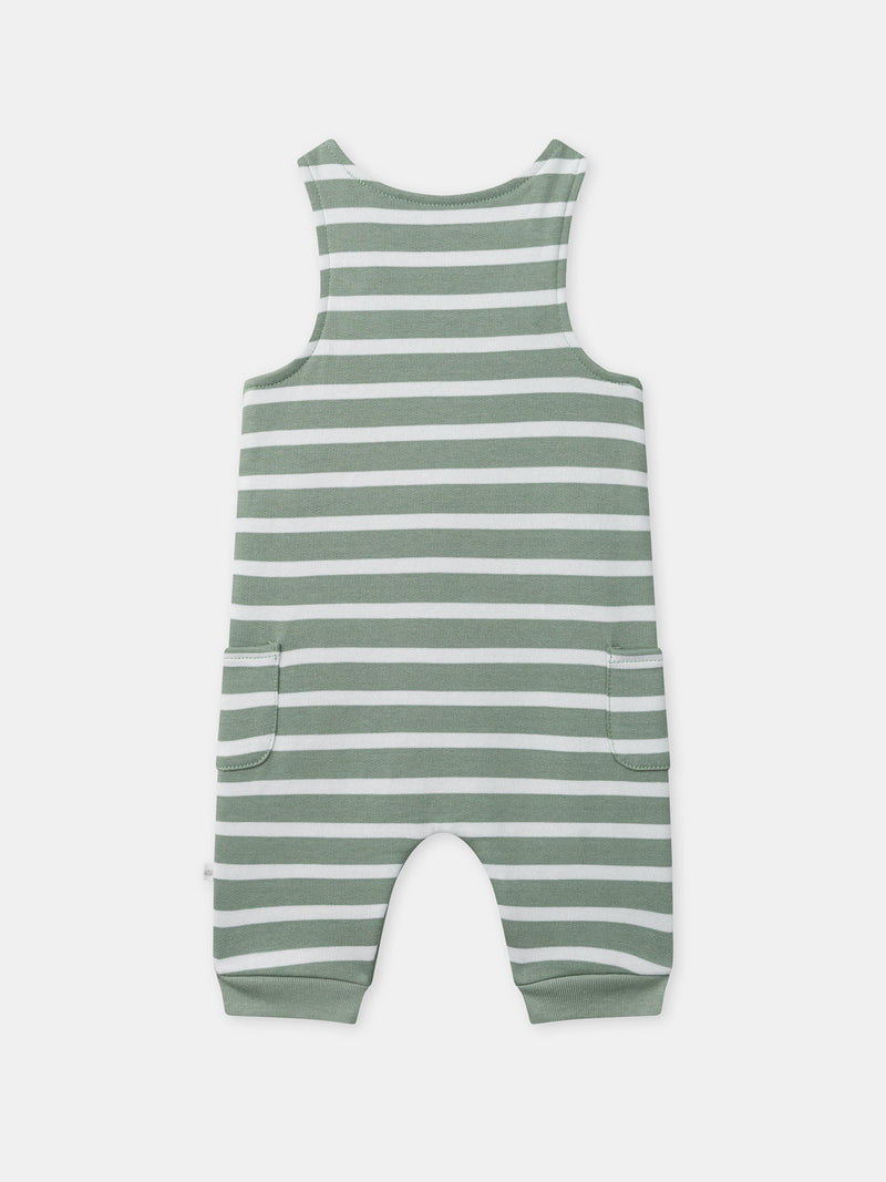 Ensemble combinaison à rayures vertes + body + chaussettes Naissance Garçon