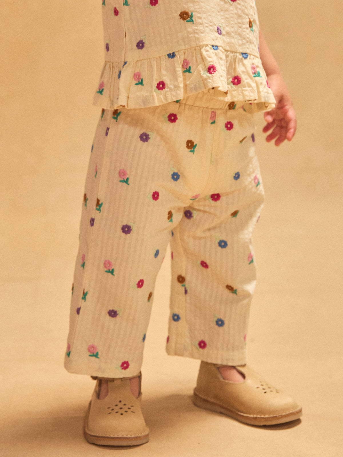Pantalon écru à broderies fleurs Bébé Fille