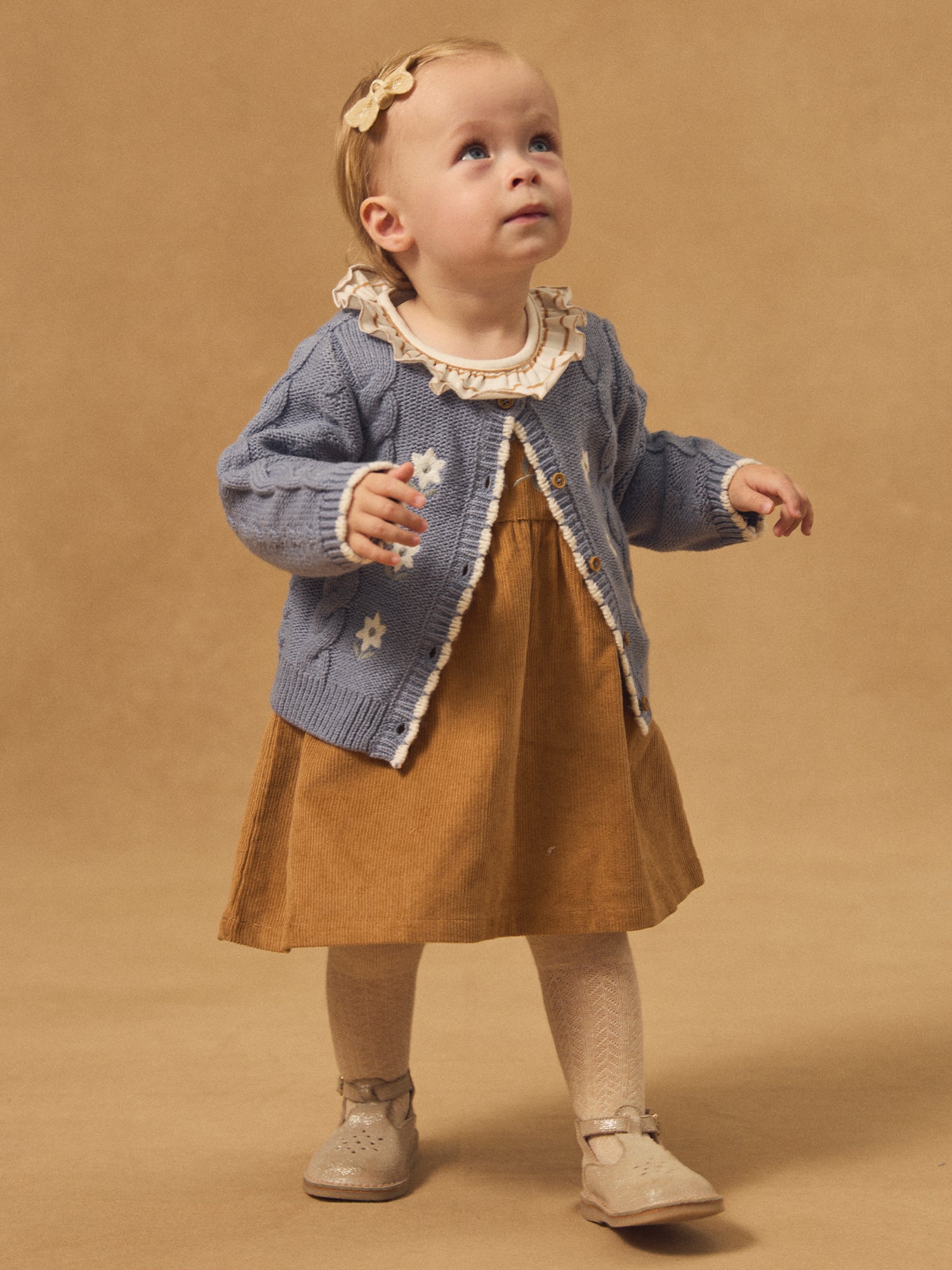 Cardigan bleu à broderie fleurs Bébé Fille