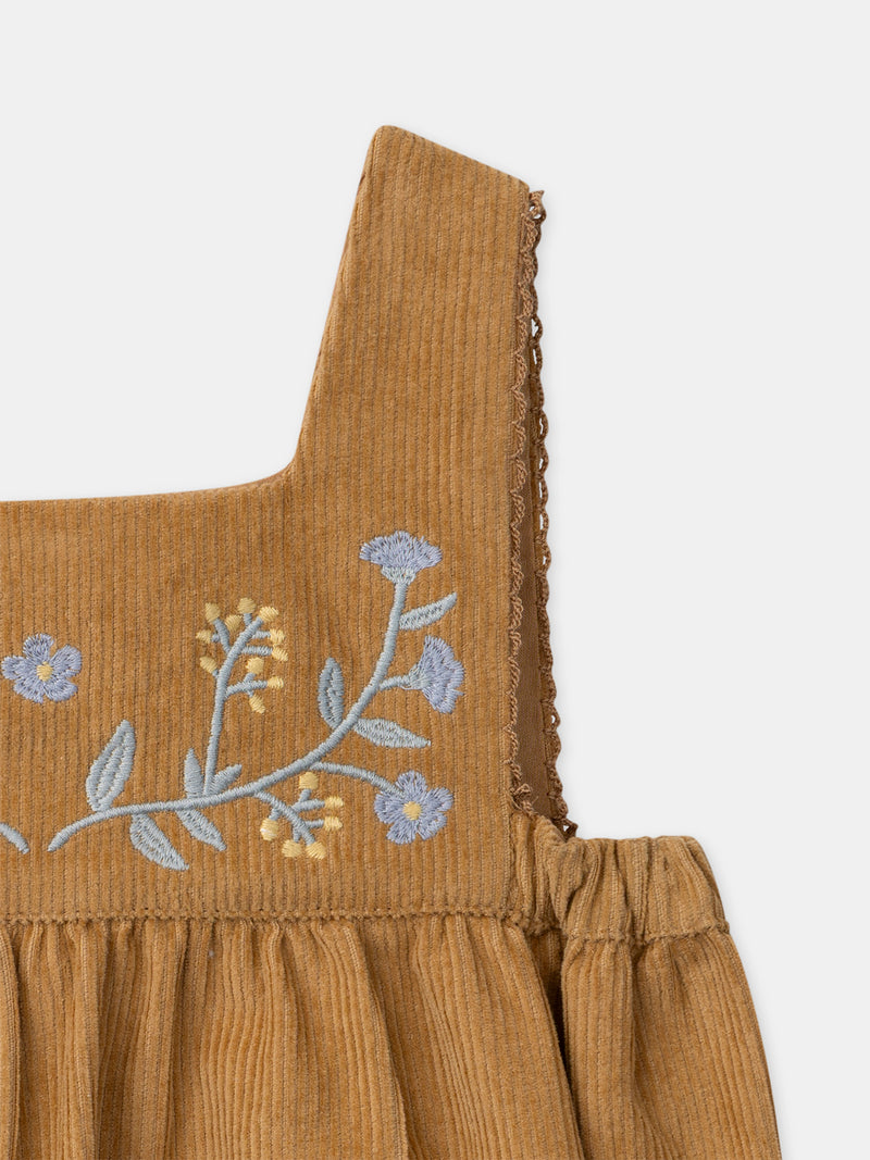 Chasuble marron en velours à broderies fleurs Bébé Fille