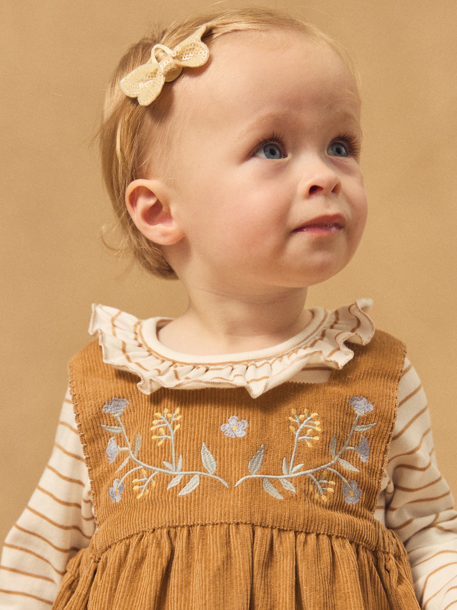 Chasuble marron en velours à broderies fleurs Bébé Fille