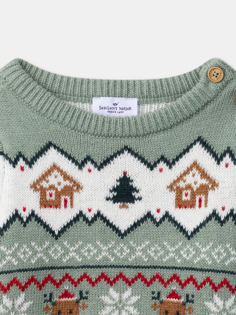 Pull de noël vert sauge Bébé Mixte