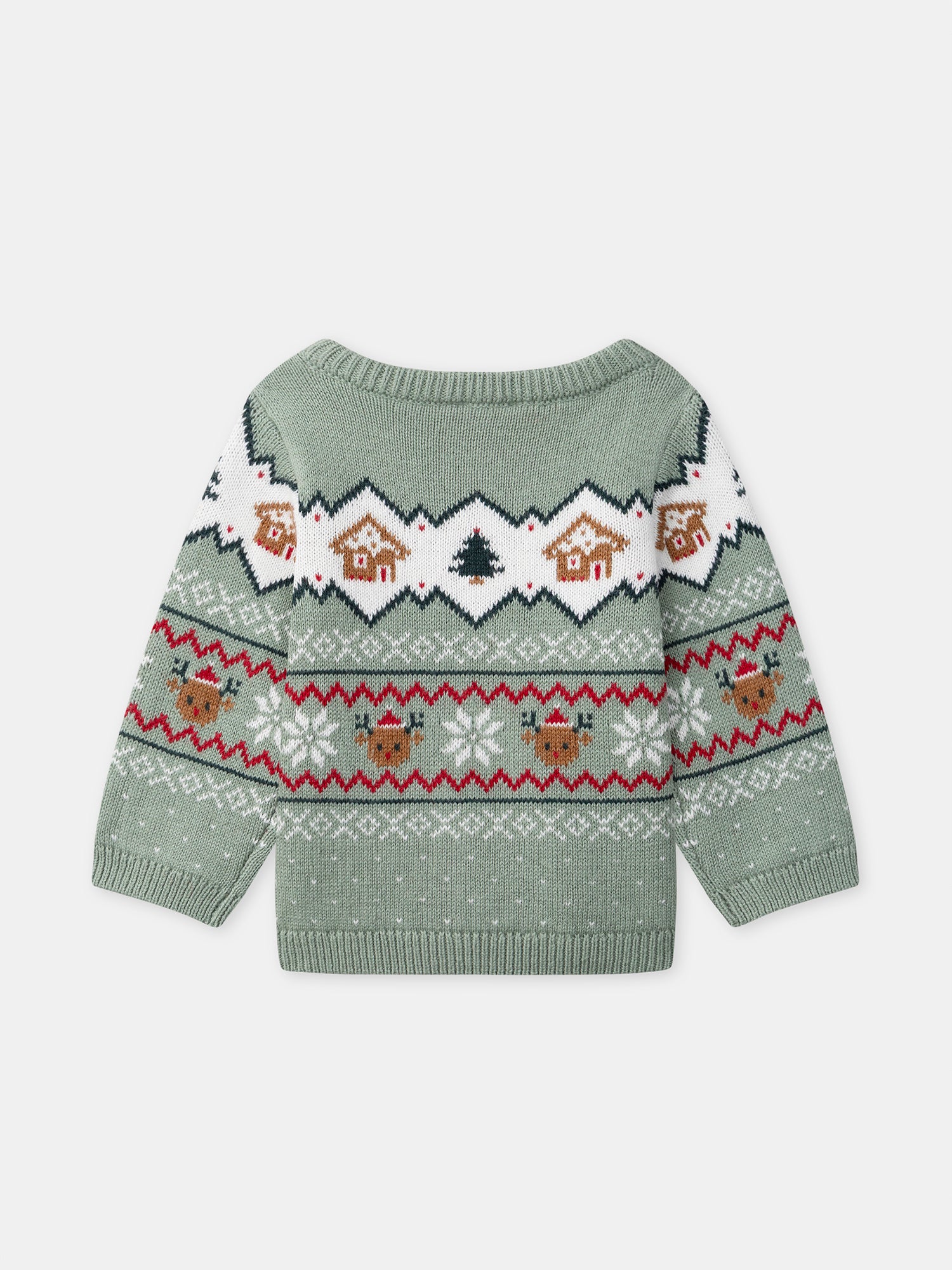 Pull de noël vert sauge Bébé Mixte