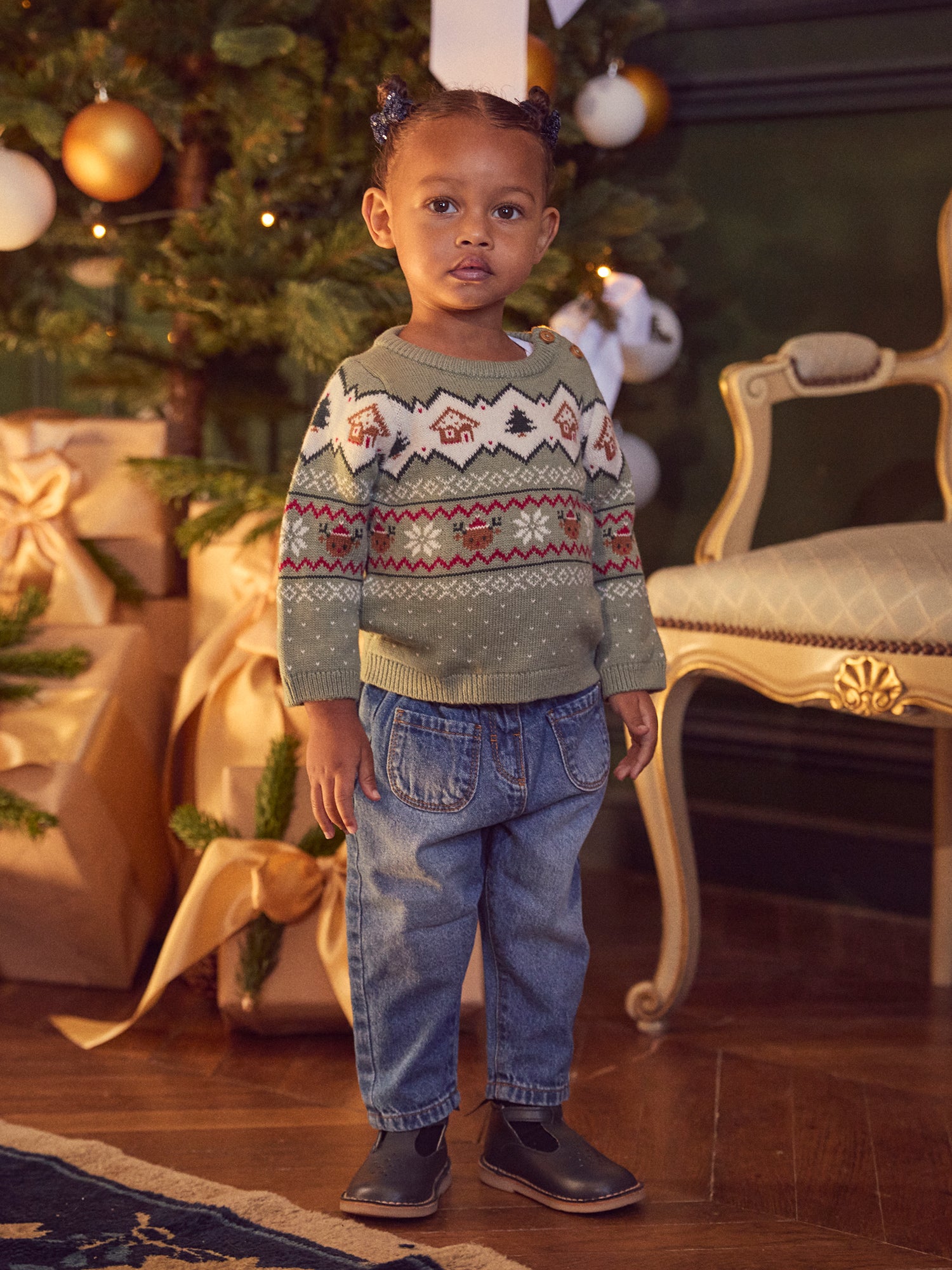 Pull de noël vert sauge Bébé Mixte