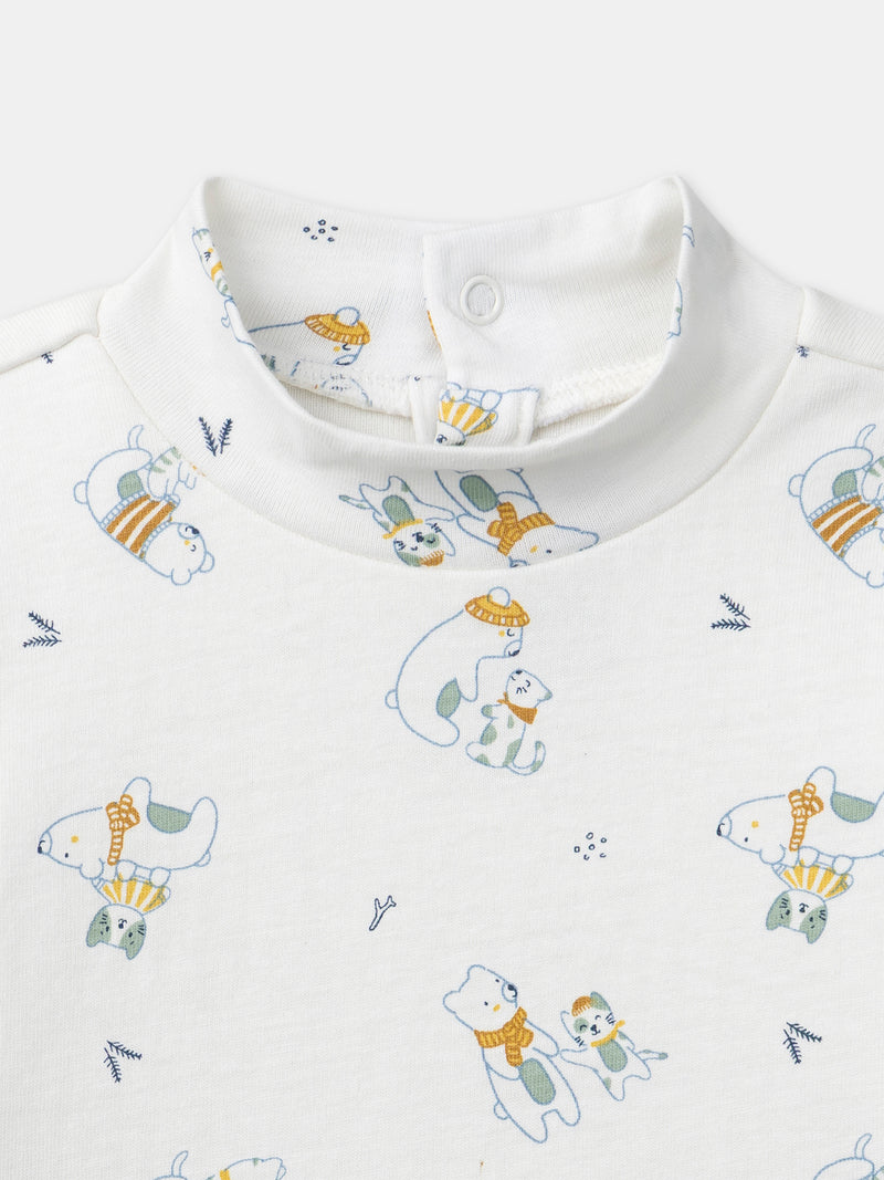 Body blanc imprimé animaux à col Bébé Garçon