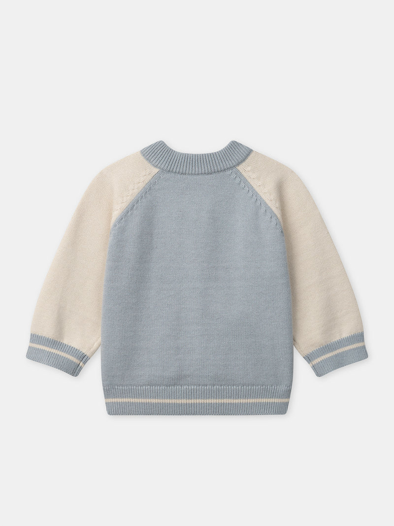 Gilet zippé bleu grisé et écru Bébé Garçon