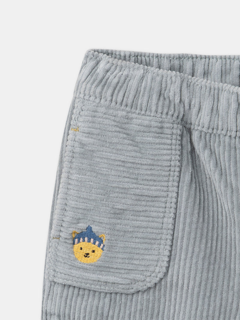 Pantalon bleu grisé en velours Bébé Garçon