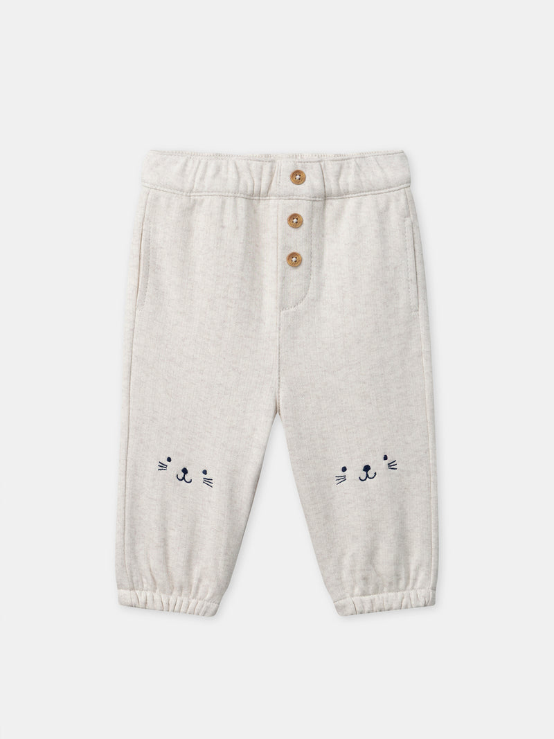Pantalon écru visage animal Bébé Garçon