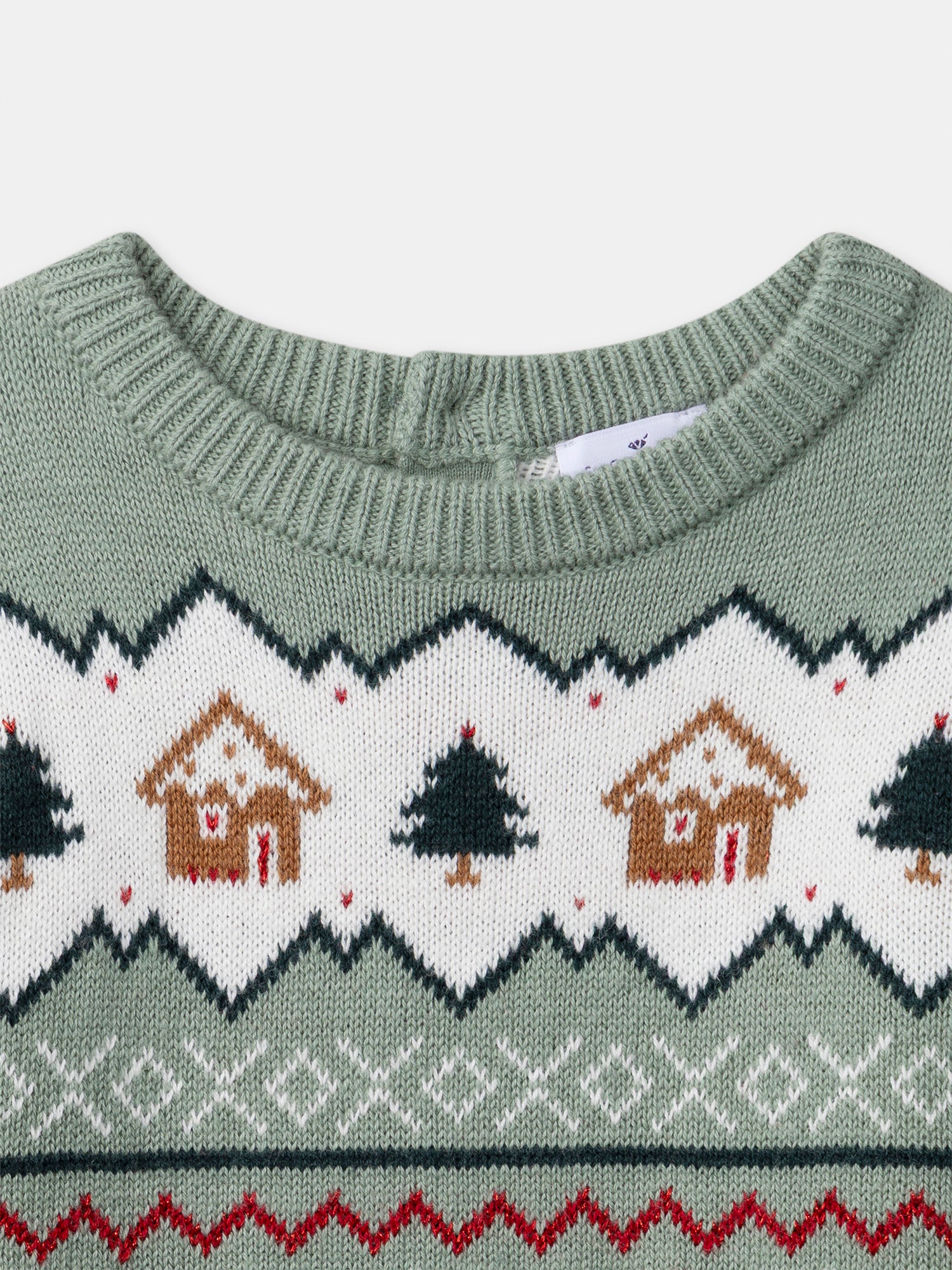 Pull de noël vert sauge Fille