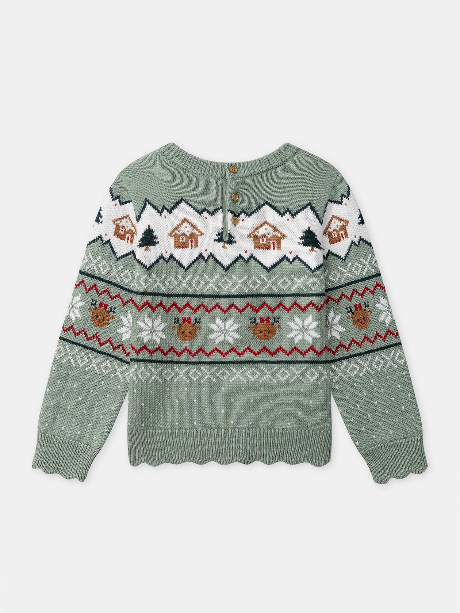 Pull de noël vert sauge Fille