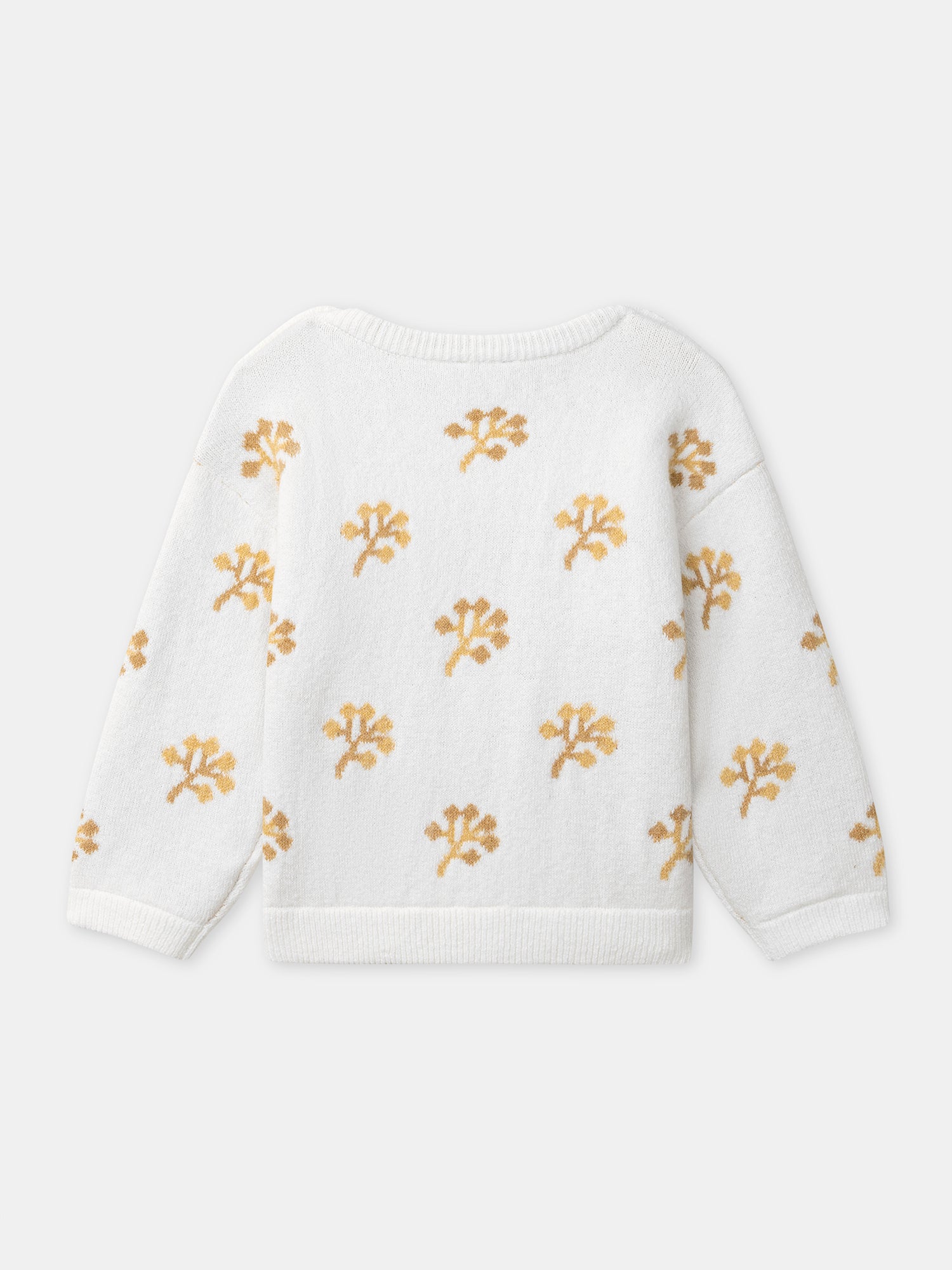 Pull blanc à motif fleurs jaunes Fille
