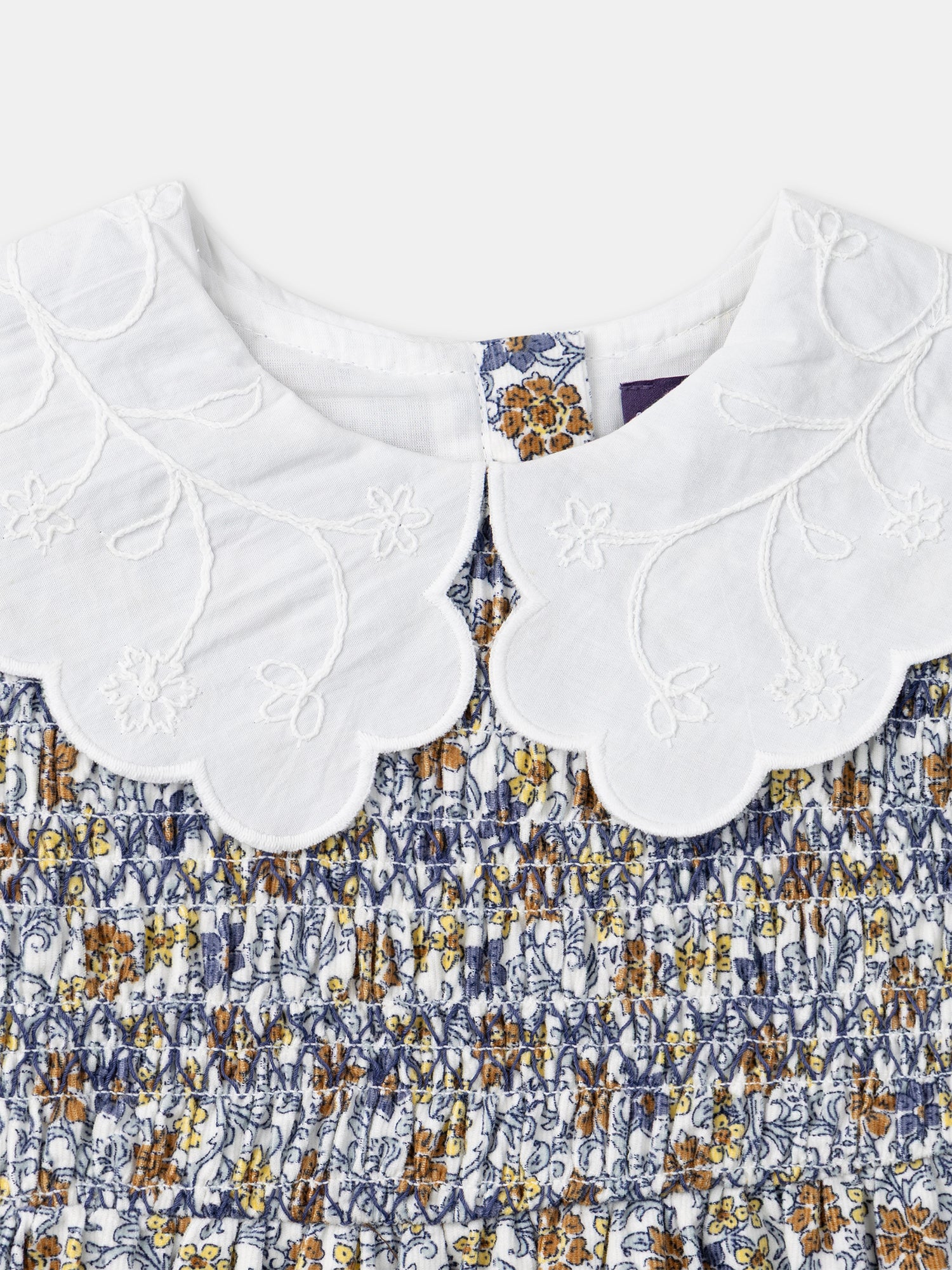 Robe imprimé fleuri à col pétale blanc Fille