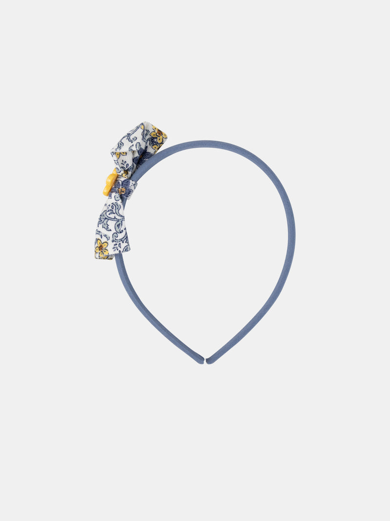 Serre-tête bleu à noeud imprimé fleuri avec fleur Fille