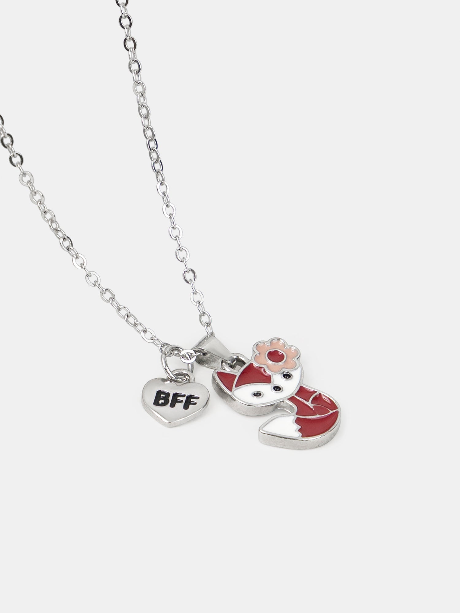 2 Colliers argentés pendentifs renards Fille