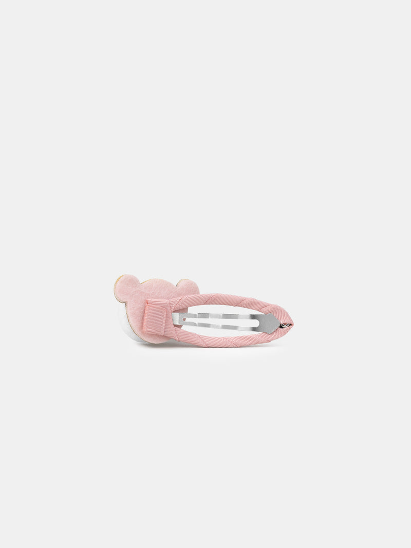 2 barrettes rose ponpom ourson Fille