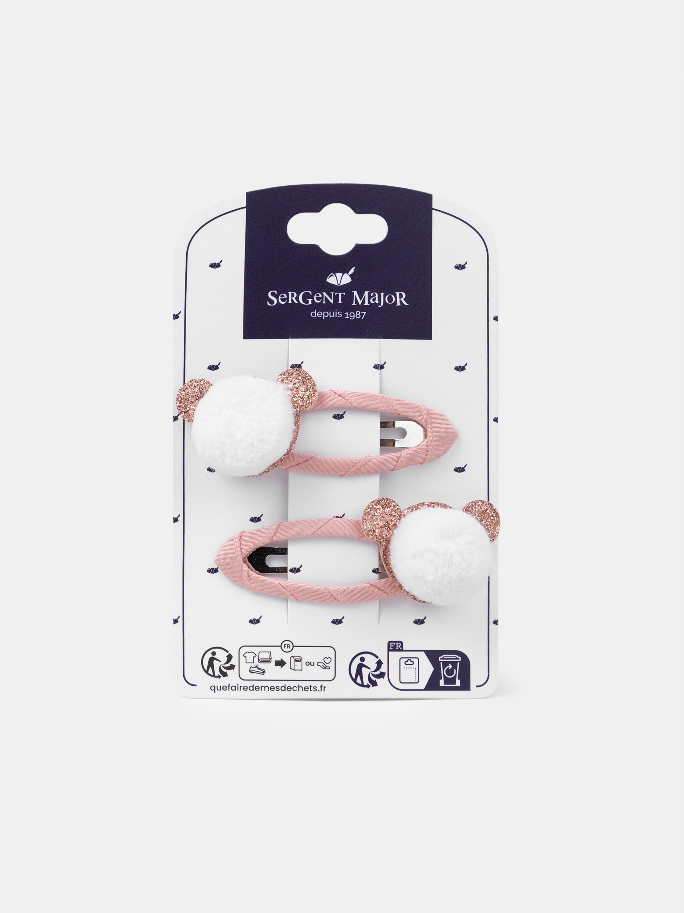 2 barrettes rose ponpom ourson Fille