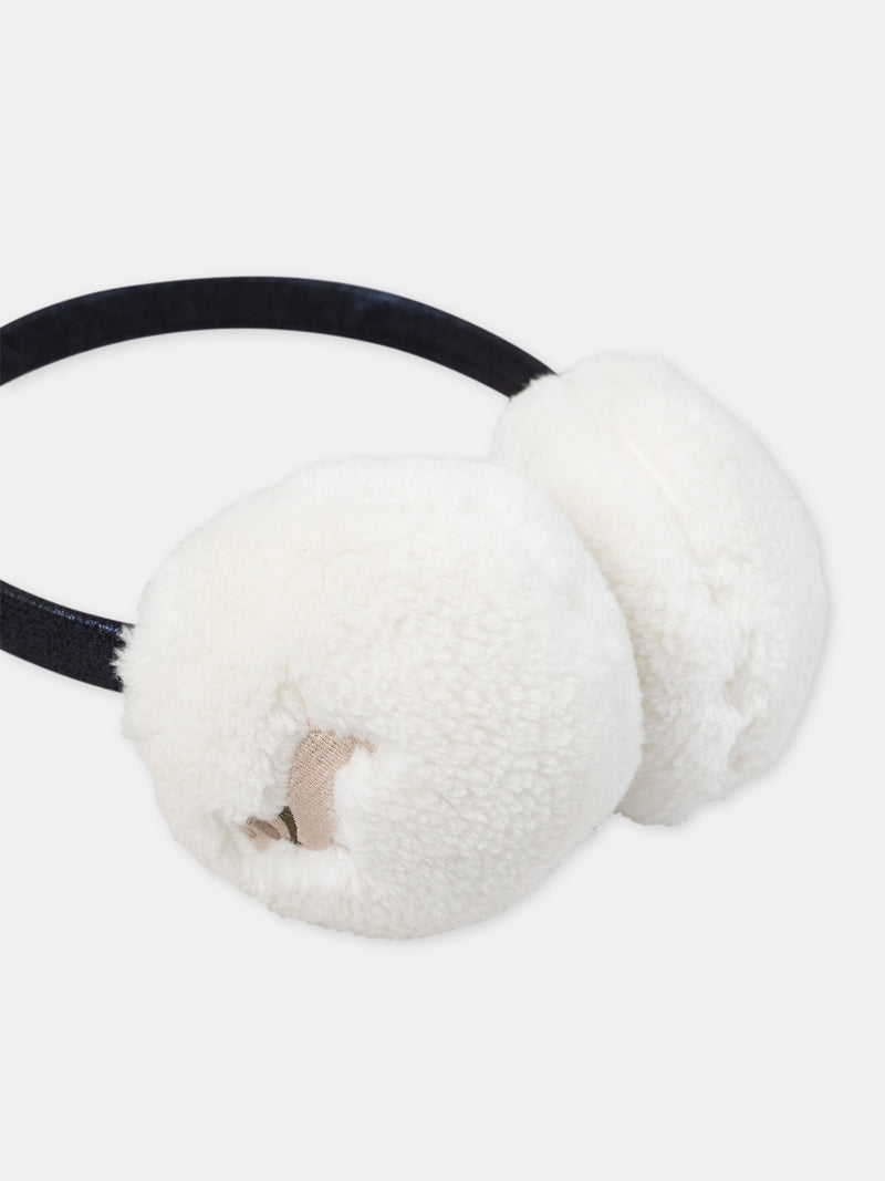 Cache oreilles blanc à broderie chien Fille