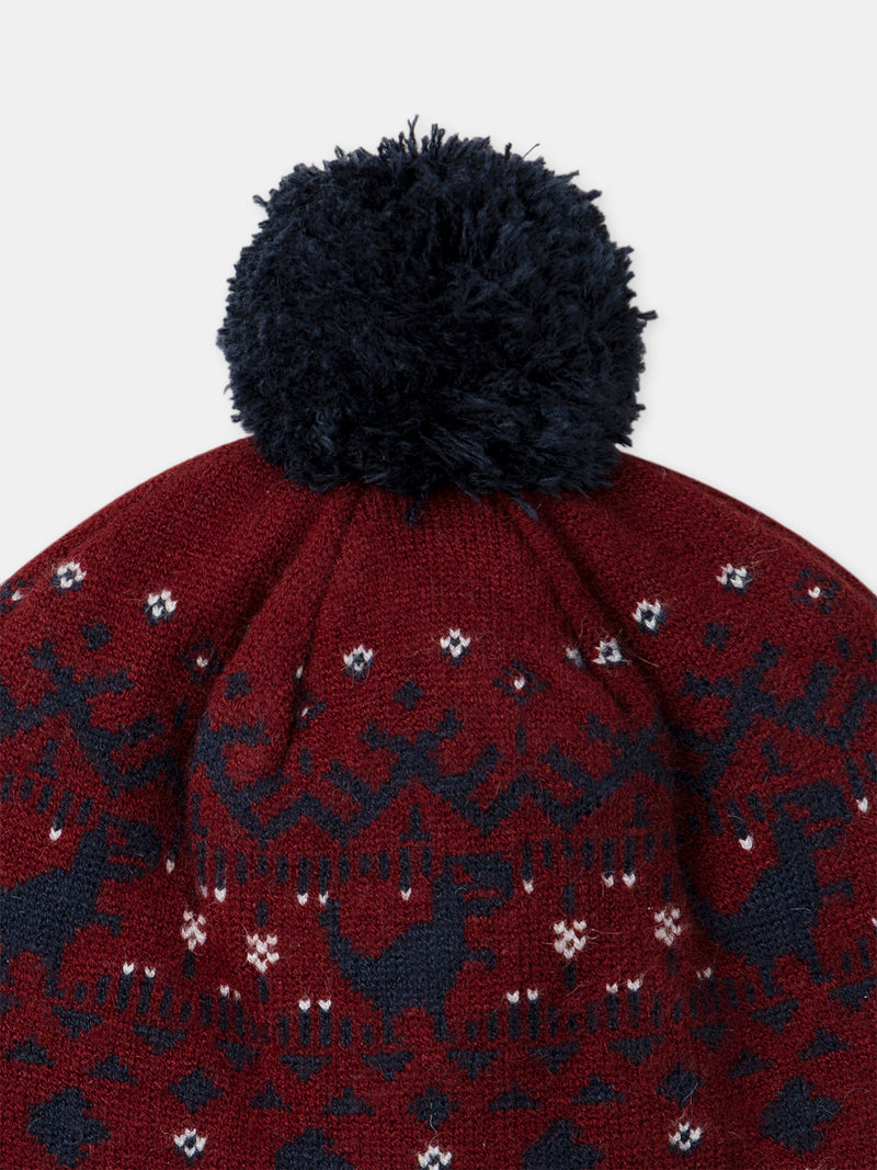 Bonnet bordeau à motif dinosaure avec ponpom Garçon