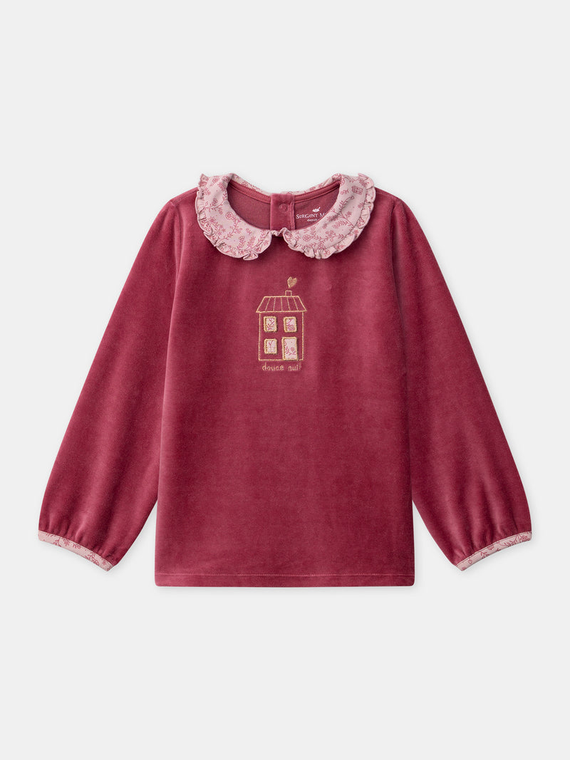 Pyjama rose foncé en velours et imprimé fleuri Fille