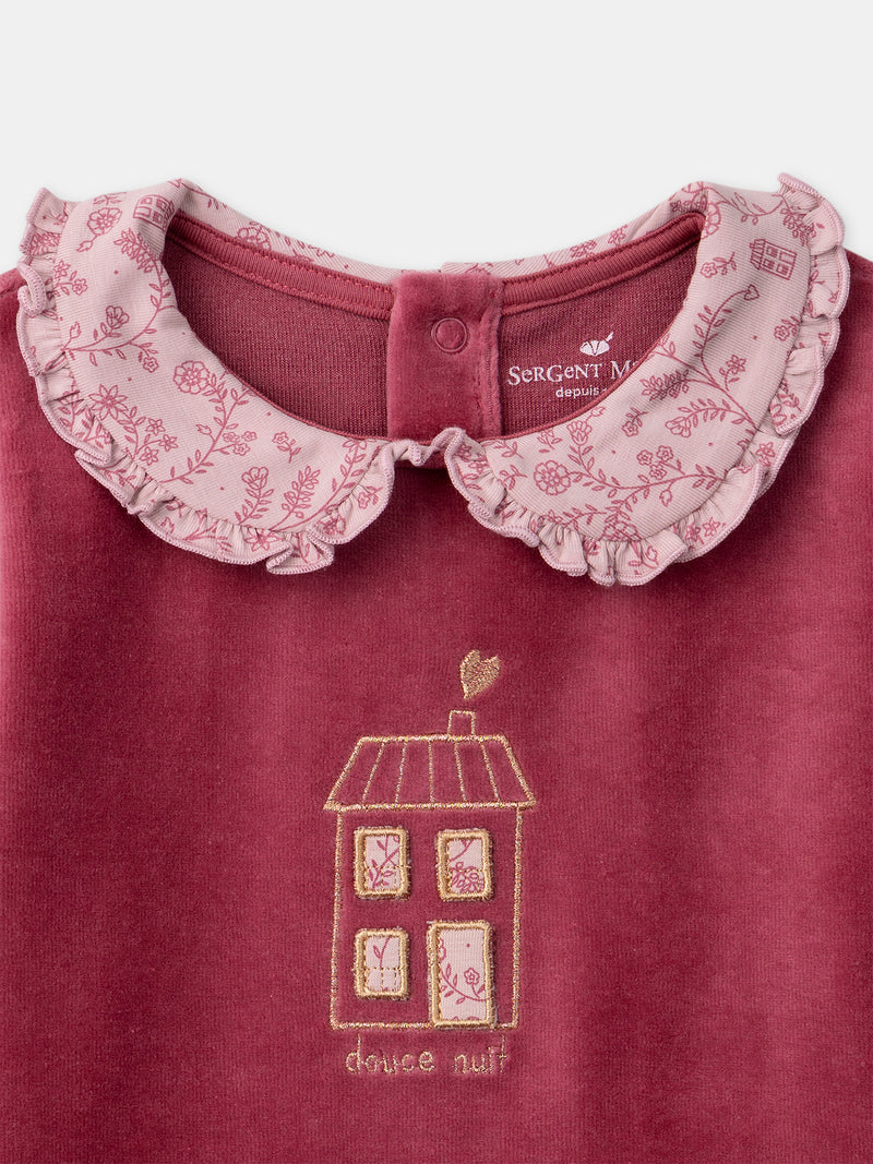 Pyjama rose foncé en velours et imprimé fleuri Fille