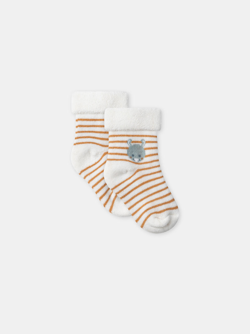 Ensemble salopette bleu grisée + body rayé + chaussettes Naissance Garçon