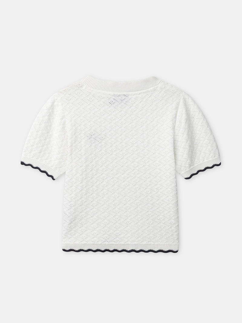 Pull manches courtes écru Fille