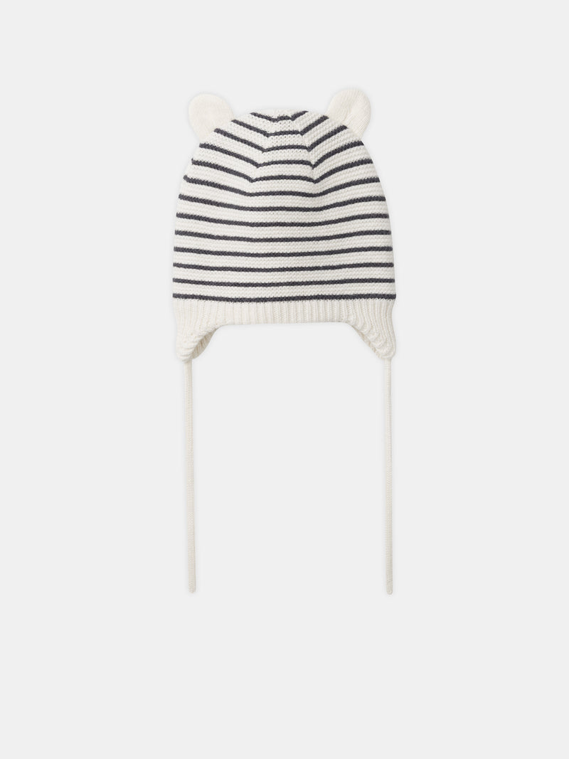 Bonnet à rayures écrues et grises Naissance Mixte