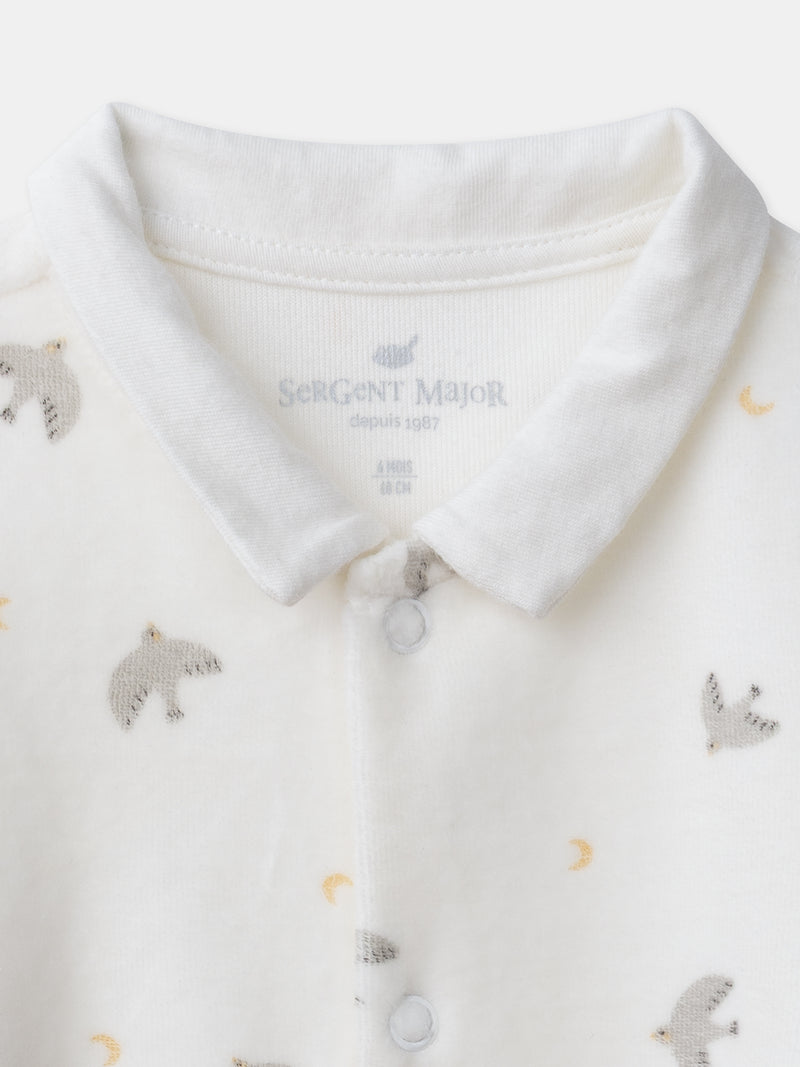 Grenouillère + bonnet écru imprimé oiseaux et lunes Naissance Mixte