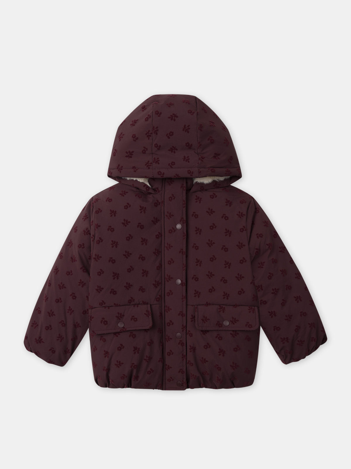 Doudoune bordeaux imprimé floral en velours Fille