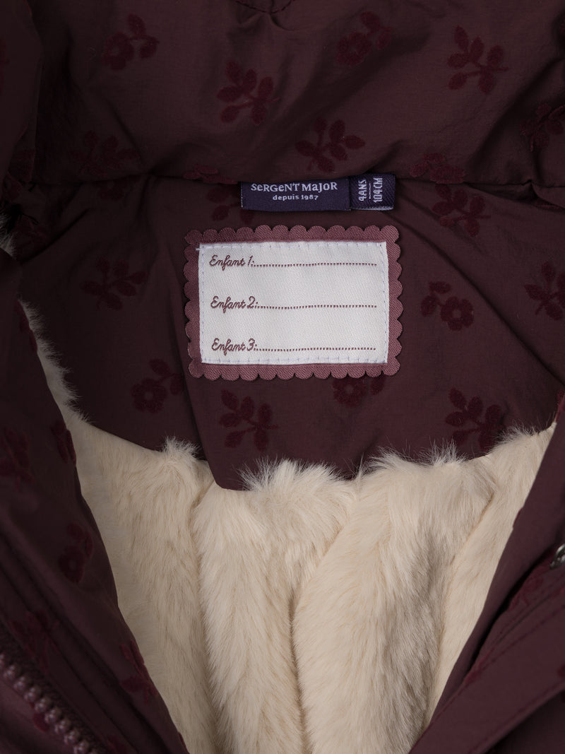 Doudoune bordeaux imprimé floral en velours Fille