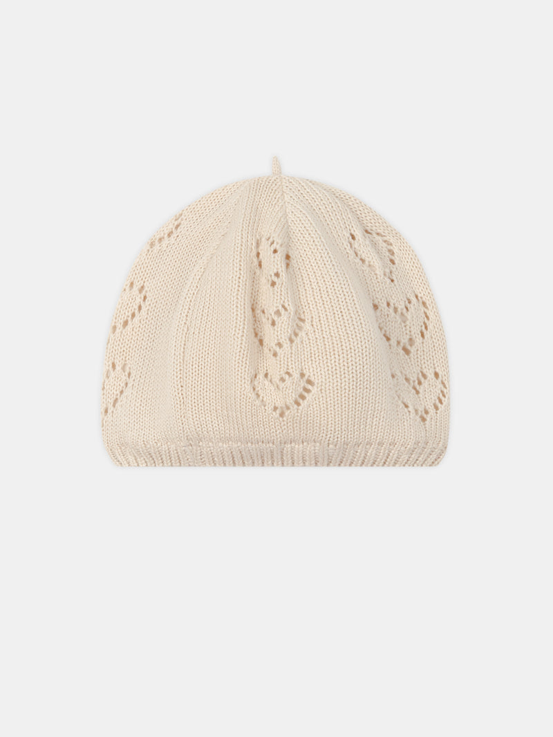 Béret beige à motif coeur Bébé Fille