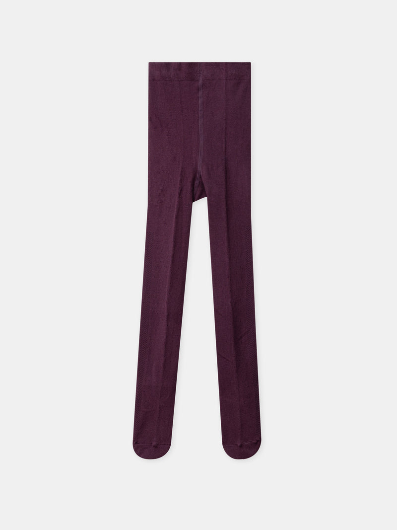 Collant bordeaux effet faux ajouré Fille