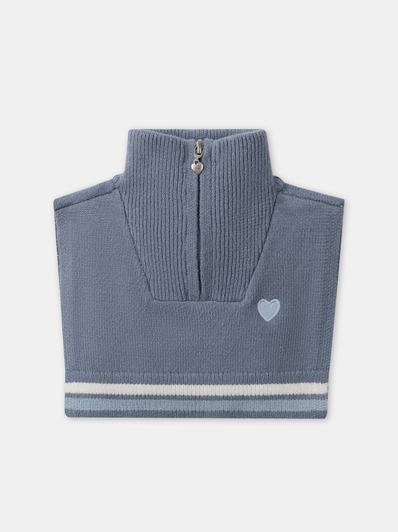 Plastron bleu grisé à broderie coeur Fille