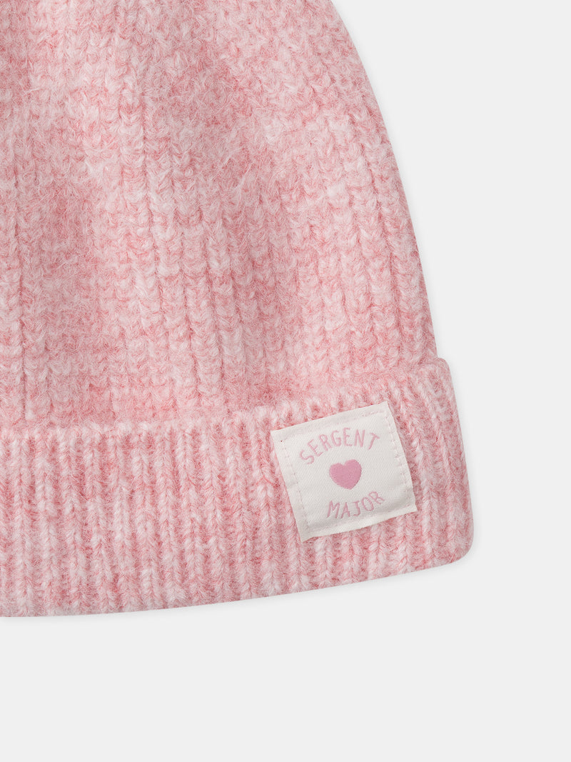 Bonnet à revers rose Fille