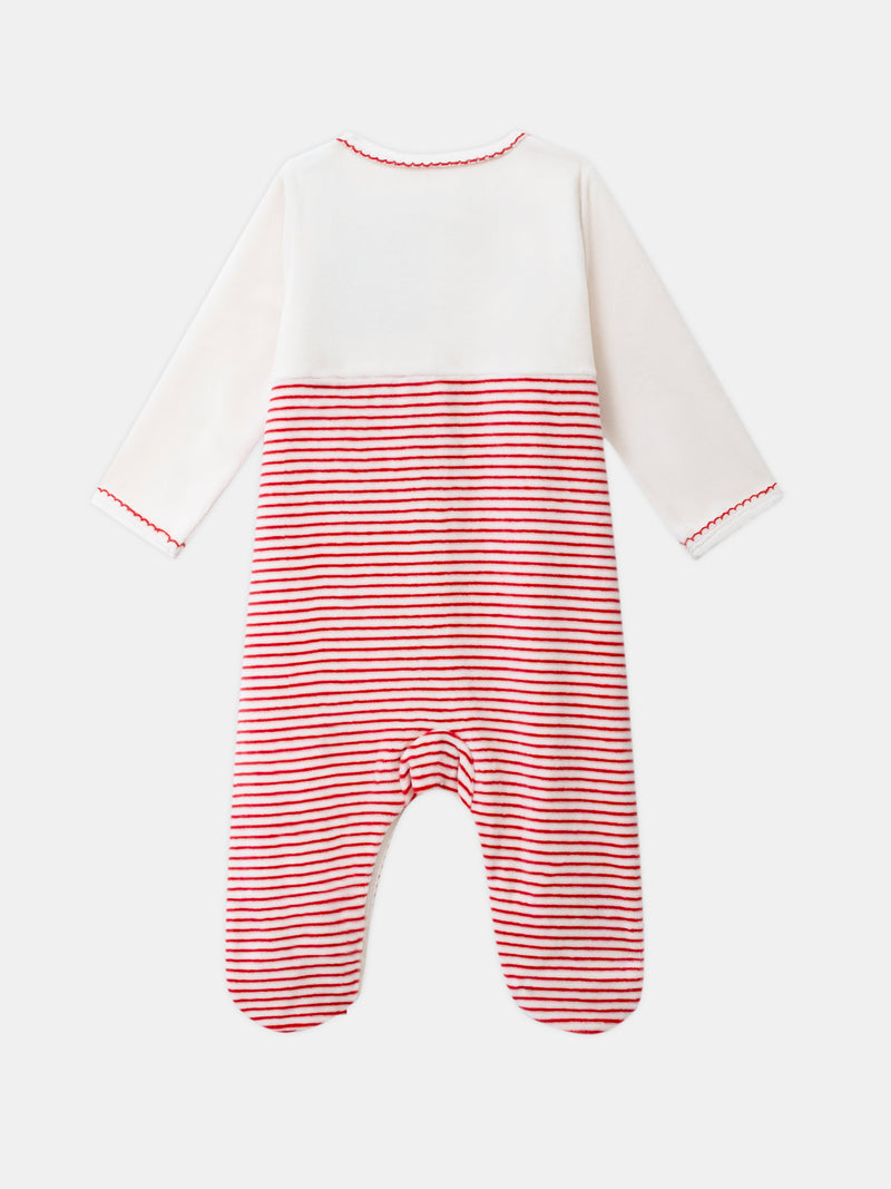Grenouillère en velours à rayures et broderie poire Bébé Fille
