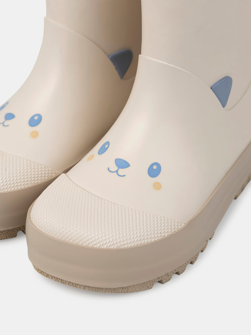 Botte de pluie beige imprimé tête d'ours Bébé Mixte