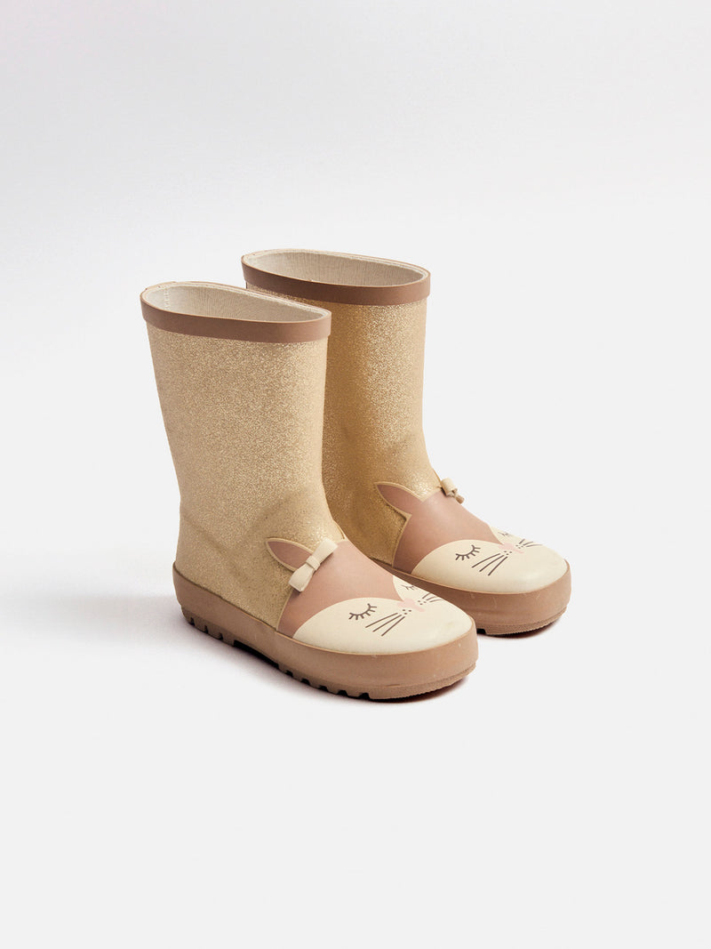 Botte de pluie doré pailleté tête d'écureuil Fille