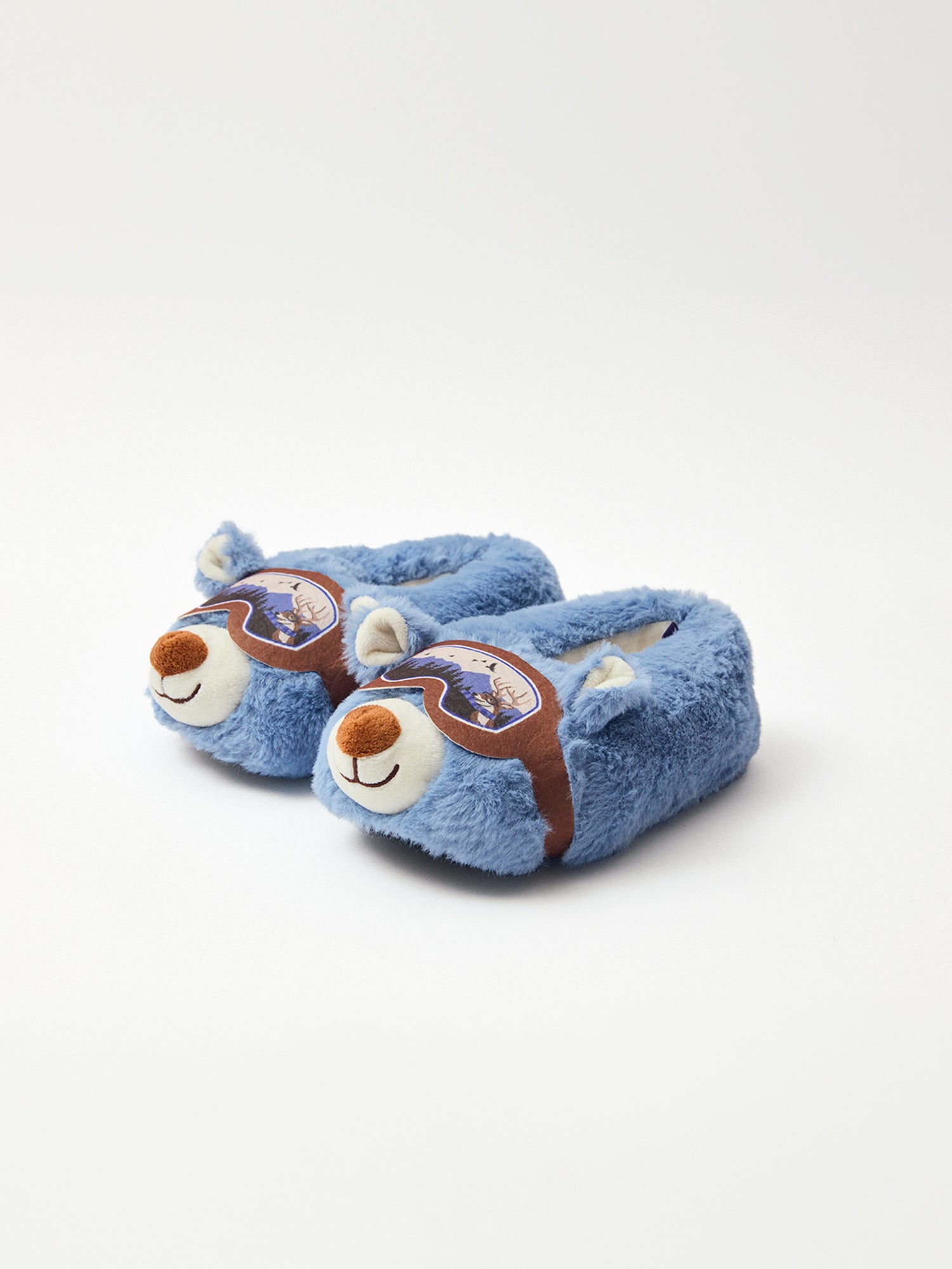 Chausson bleu tête d'ours Garçon