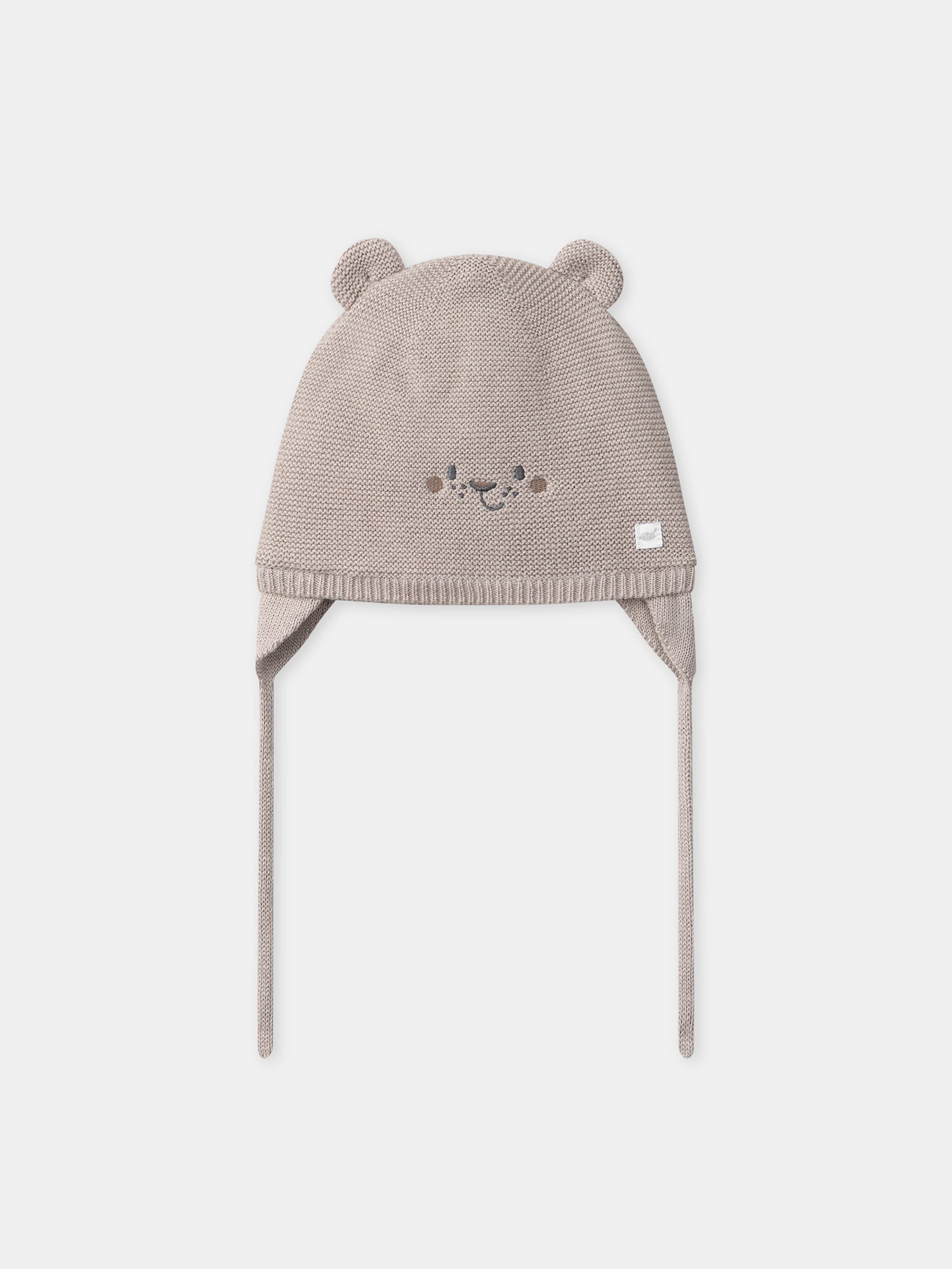 Bonnet gris en tricot visage animal Naissance Garçon