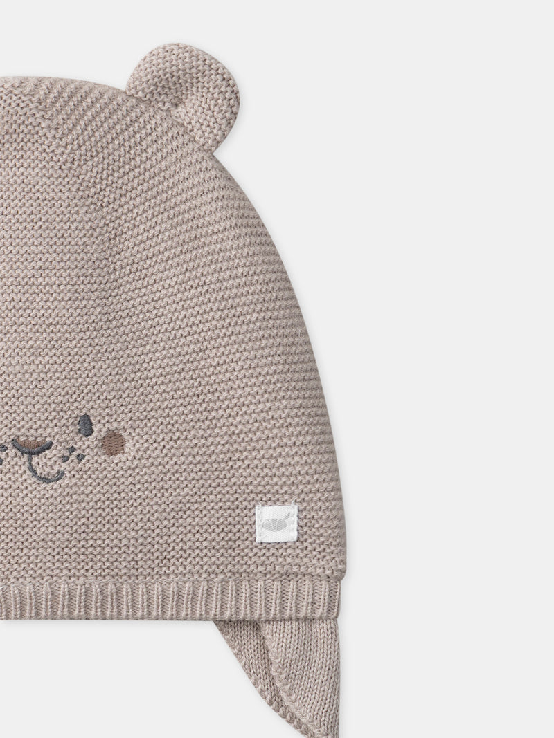 Bonnet gris en tricot visage animal Naissance Garçon