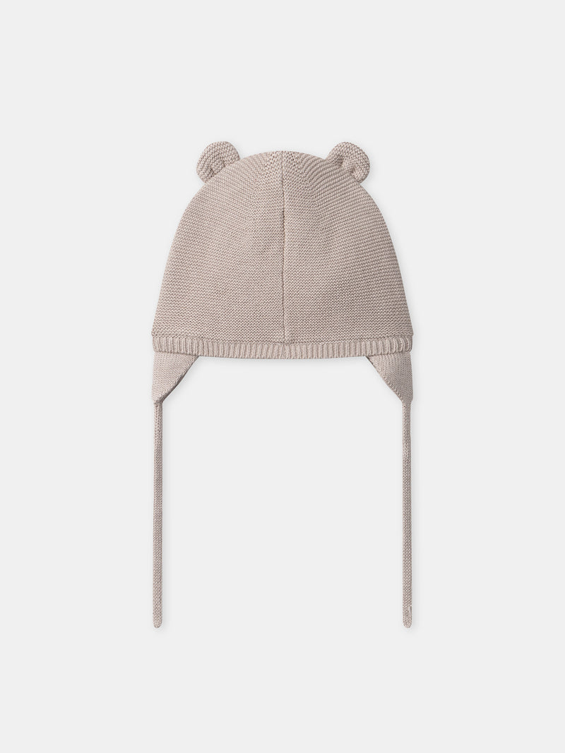 Bonnet gris en tricot visage animal Naissance Garçon