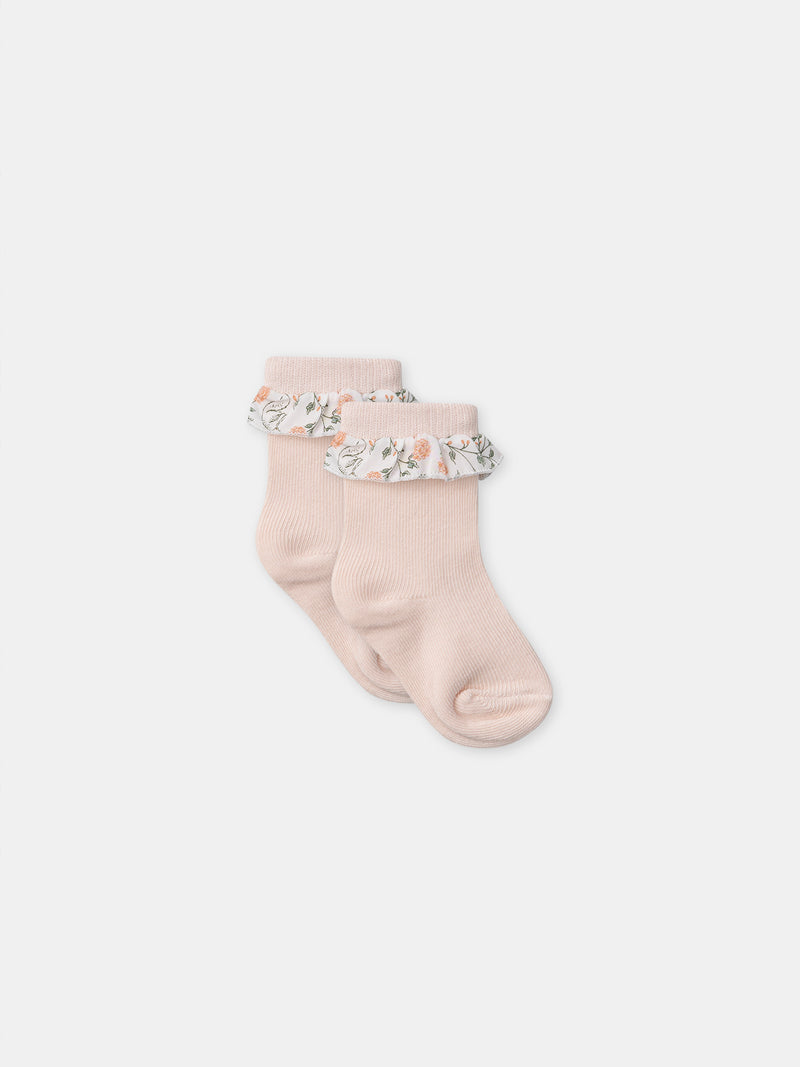 Ensemble sweat imprimé fleuri + legging + chaussettes Naissance Fille