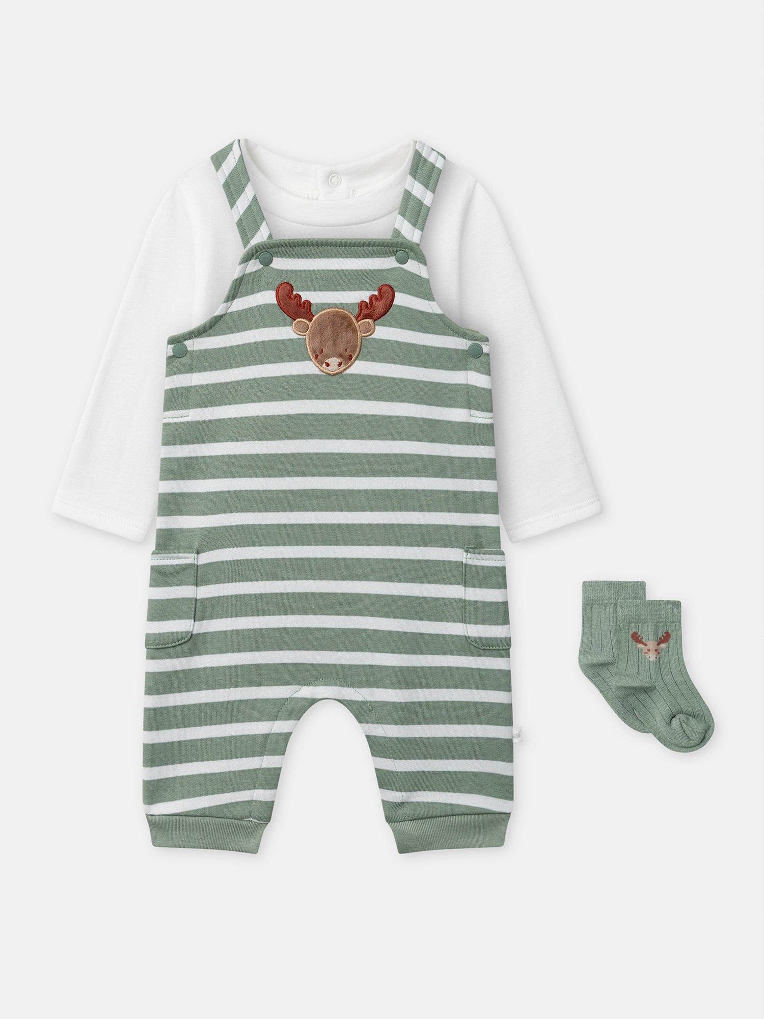 Ensemble combinaison à rayures vertes + body + chaussettes Naissance Garçon