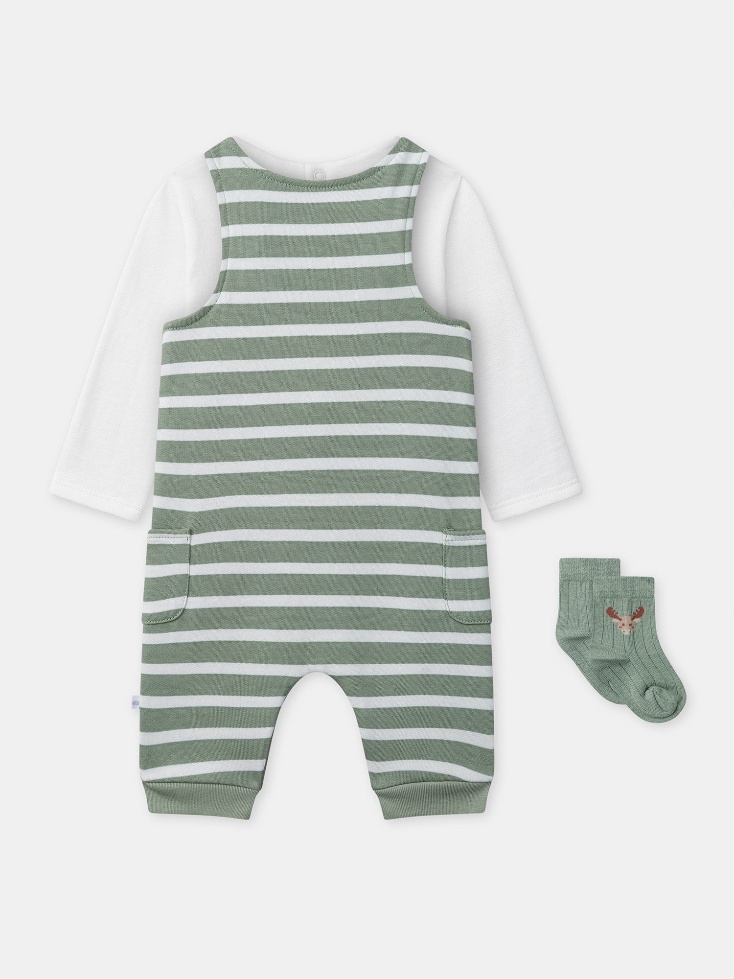 Ensemble combinaison à rayures vertes + body + chaussettes Naissance Garçon