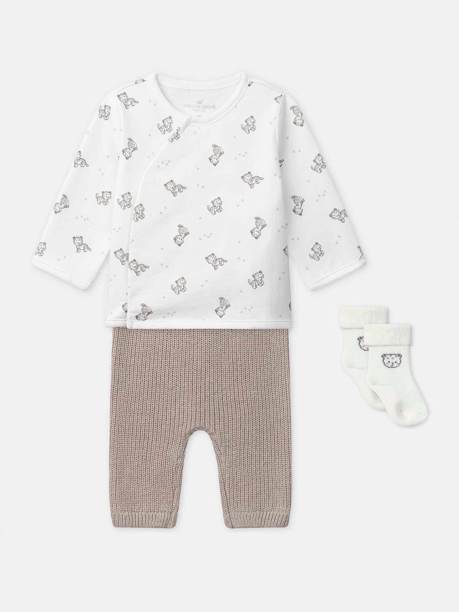 Ensemble brassière imprimé panthère + pantalon + chaussettes Naissance Mixte