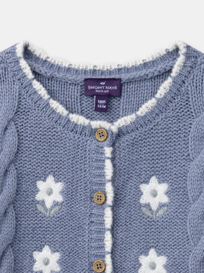 Cardigan bleu à broderie fleurs Bébé Fille